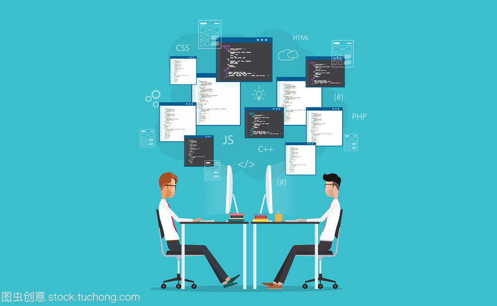 圖形設(shè)計(jì)和 web 開發(fā)人員在工作場(chǎng)所工作。為網(wǎng)站和應(yīng)用程序開發(fā)